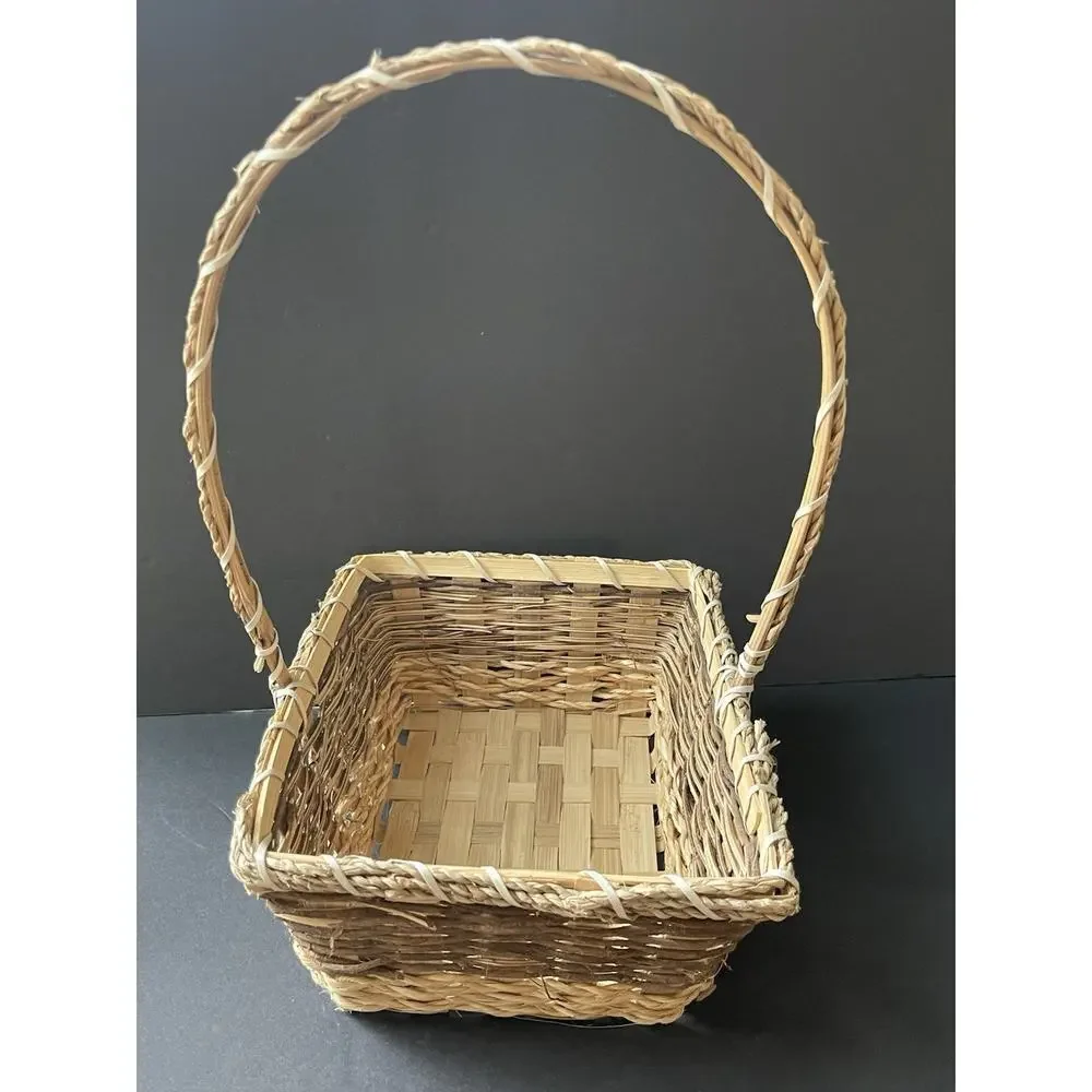 Vintage Garden Trug Handle Basket Rustic Twig Wood Farmhouse Gathering Cottage